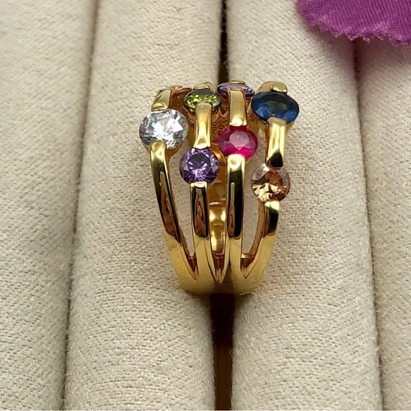 Fashion Jewelry Multicolor Gemstone Gold Ring - Picture 4 of 16
